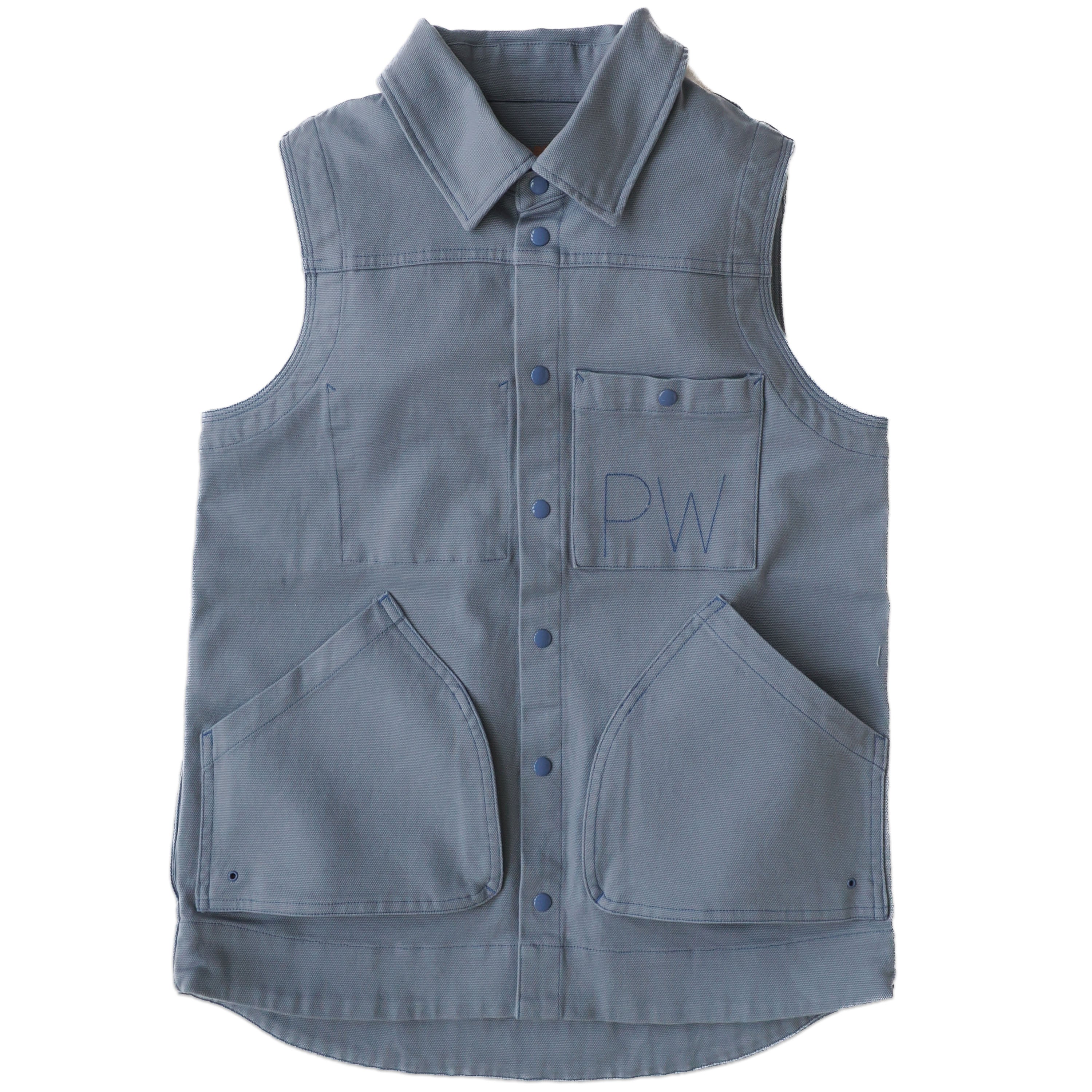 light blue  Cordura nylon vest delivers pockets galore without the constriction of sleeves