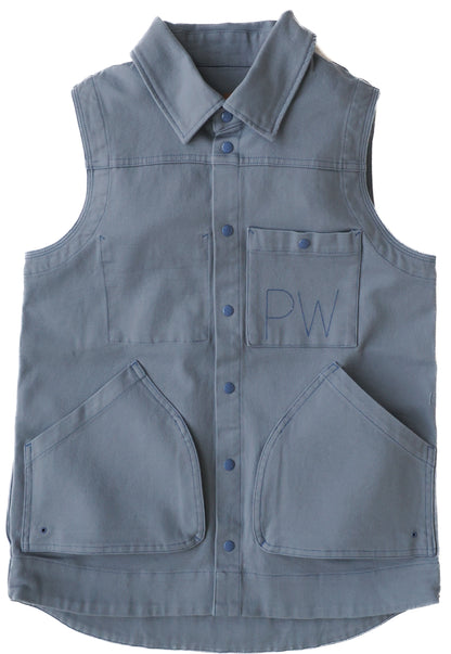 light blue  Cordura nylon vest delivers pockets galore without the constriction of sleeves